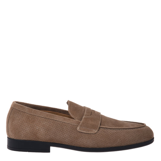 Beige perforated suede loafer