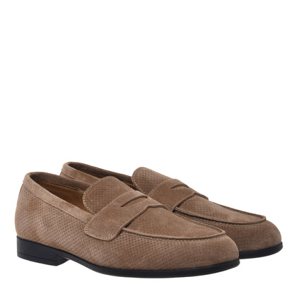Beige perforated suede loafer