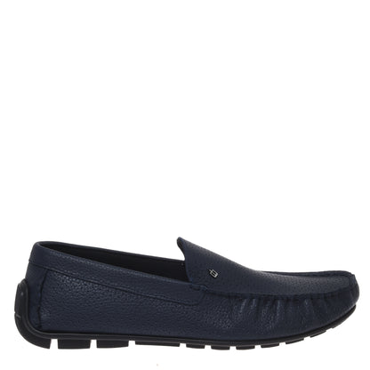 Mocassin en perforé cuir grainé bleu
