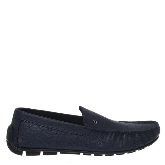 Mocassin en perforé cuir grainé bleu