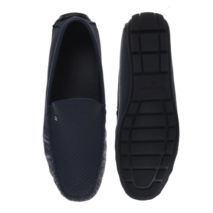 Mocassin en perforé cuir grainé bleu