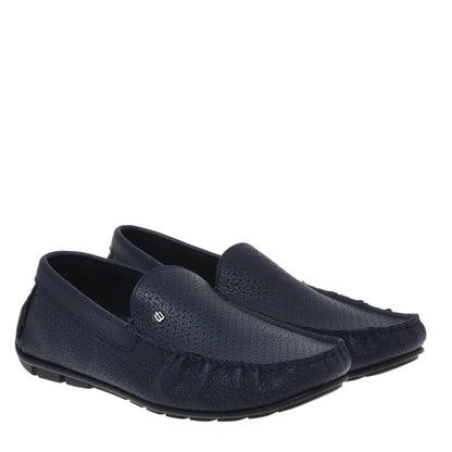 Mocassin en perforé cuir grainé bleu