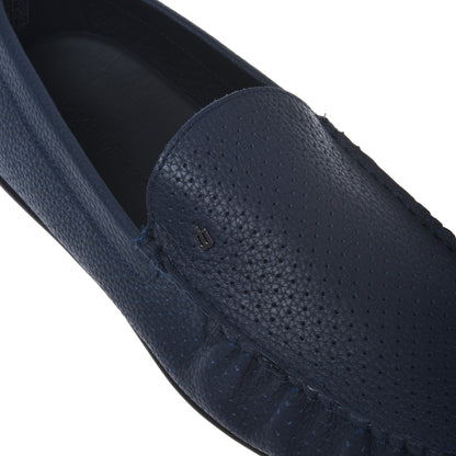 Mocassin en perforé cuir grainé bleu