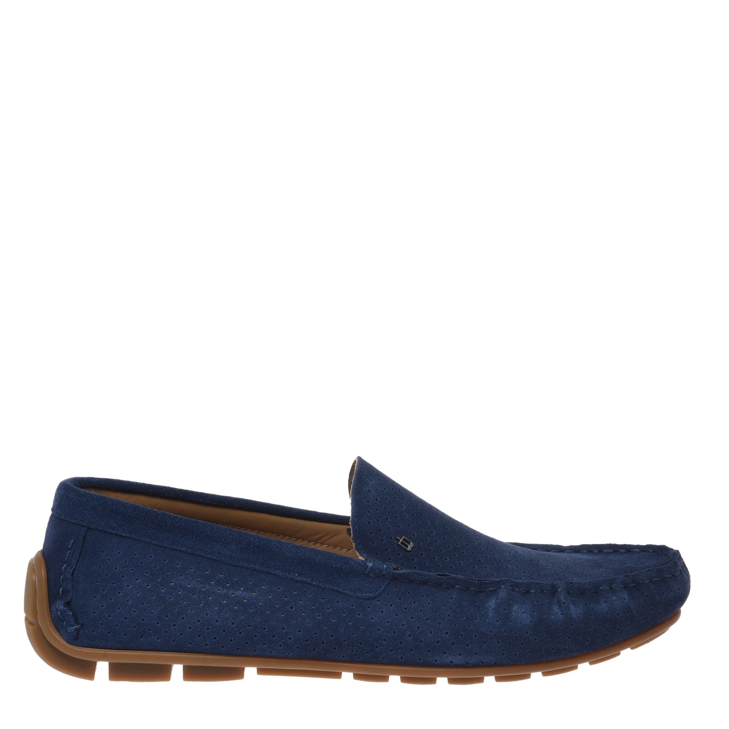 Blue perforated suede leather loafer