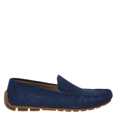 Blue perforated suede leather loafer