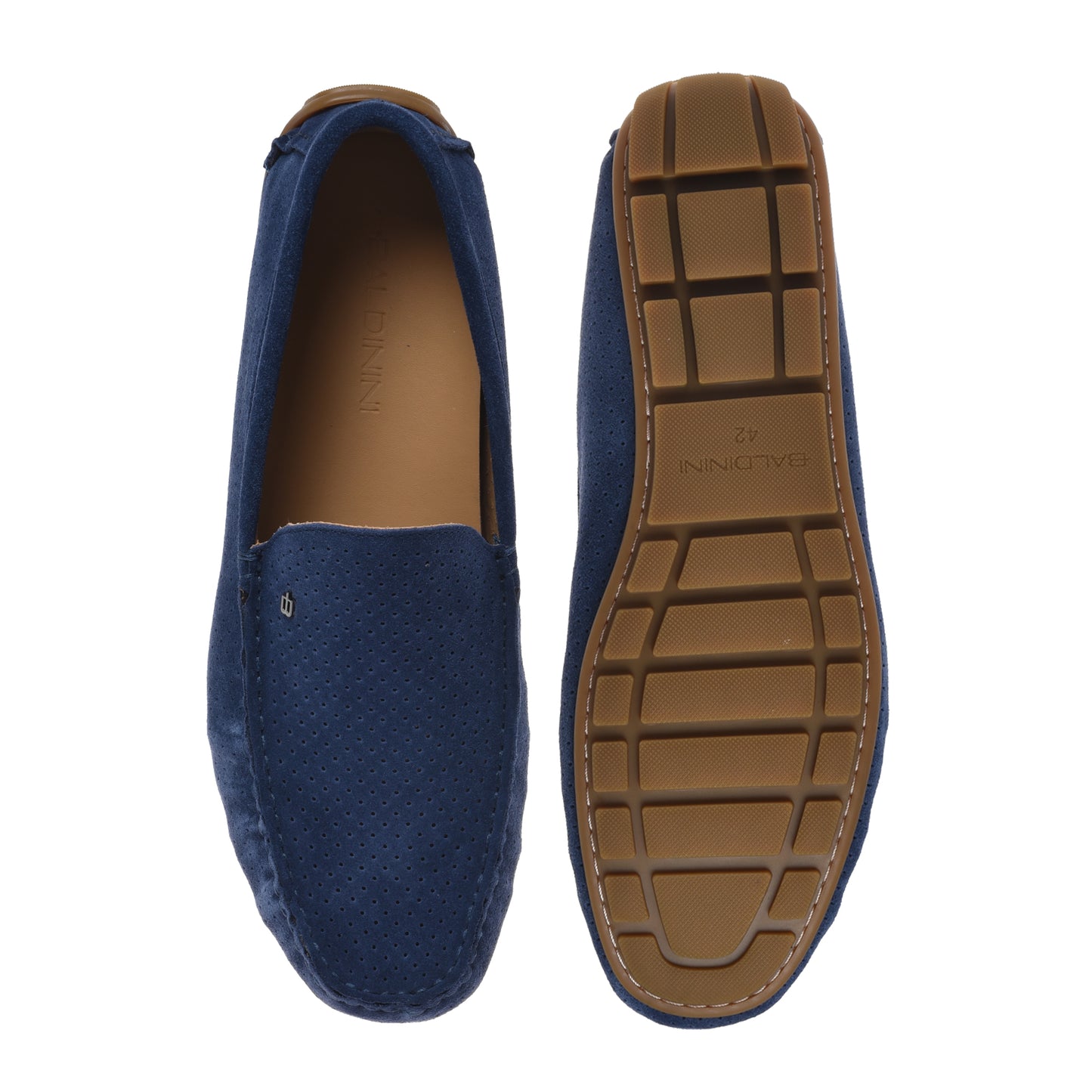 Blue perforated suede leather loafer