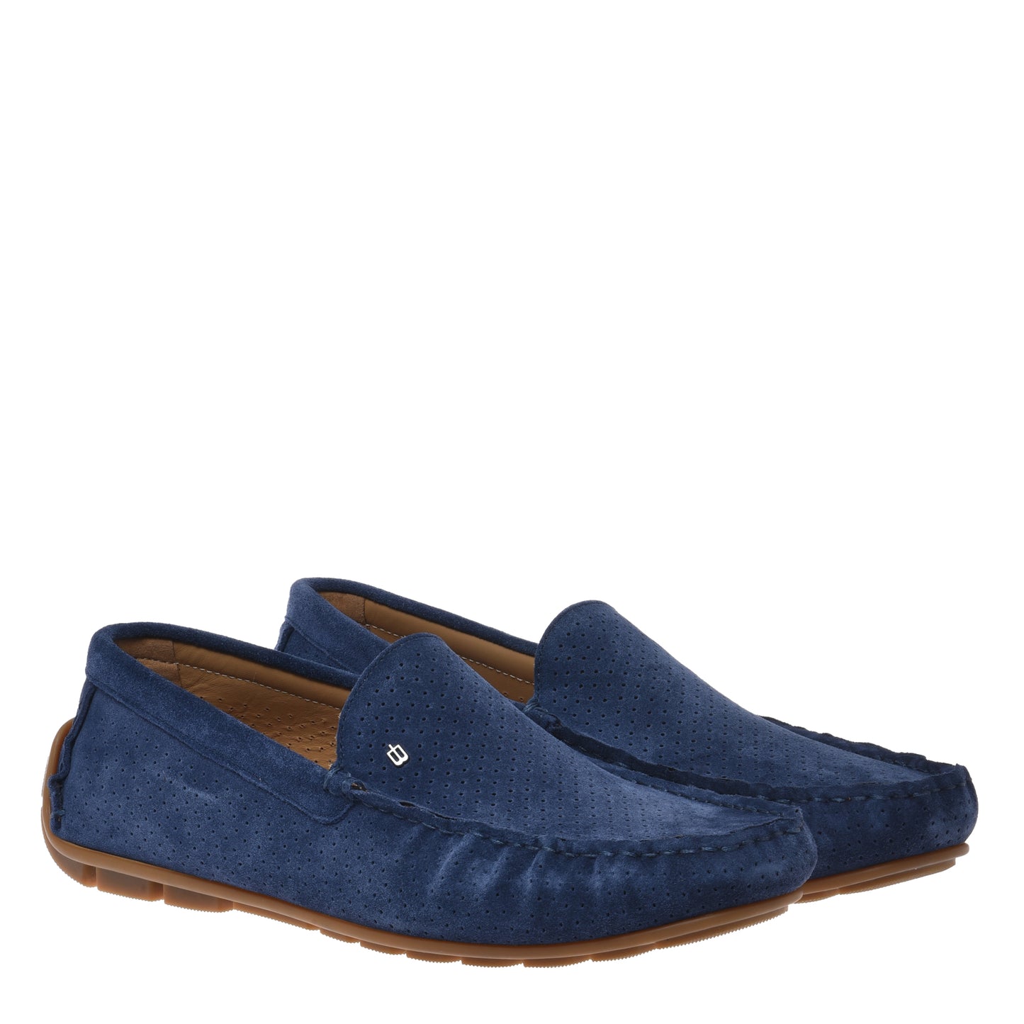 Blue perforated suede leather loafer
