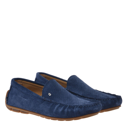 Blue perforated suede leather loafer
