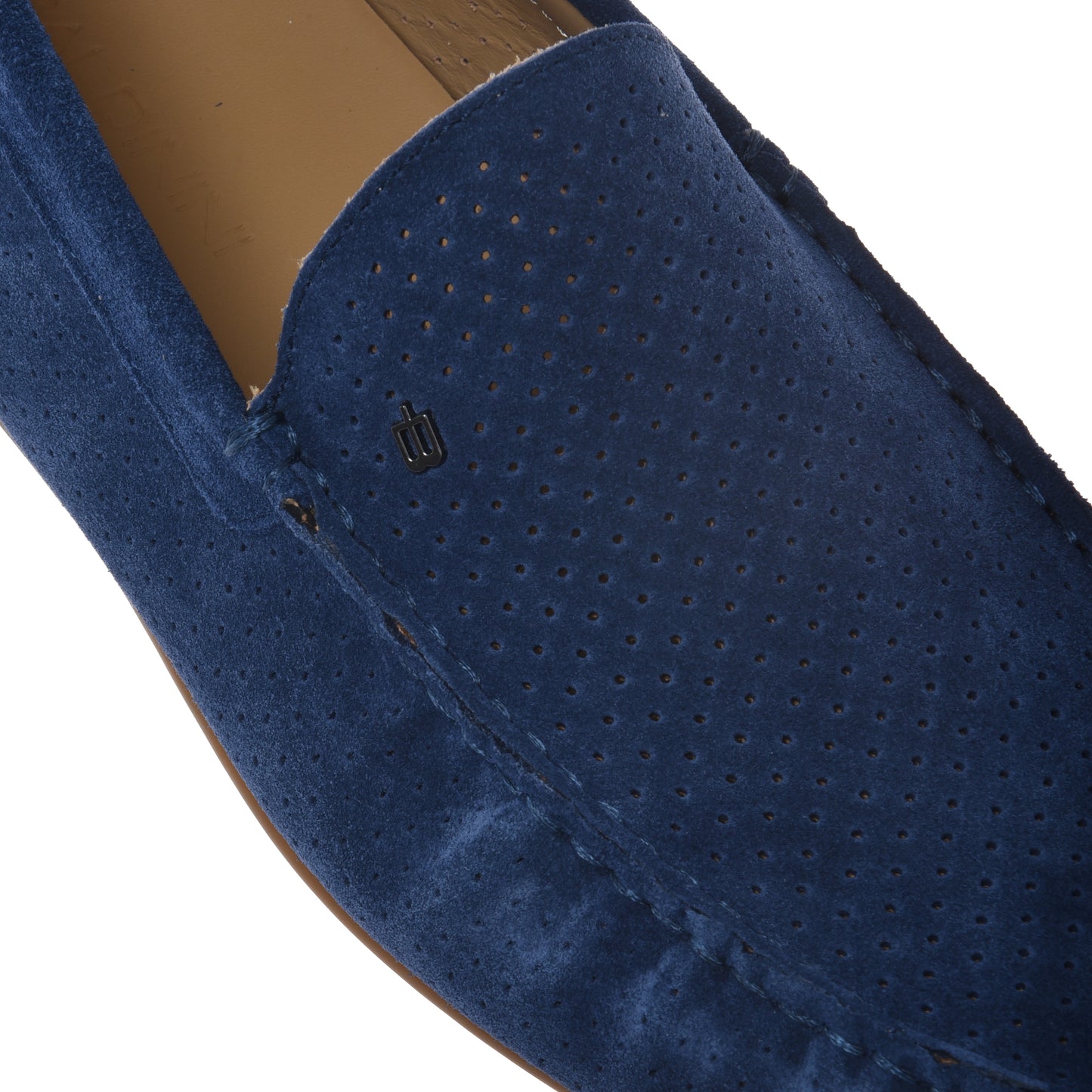 Blue perforated suede leather loafer
