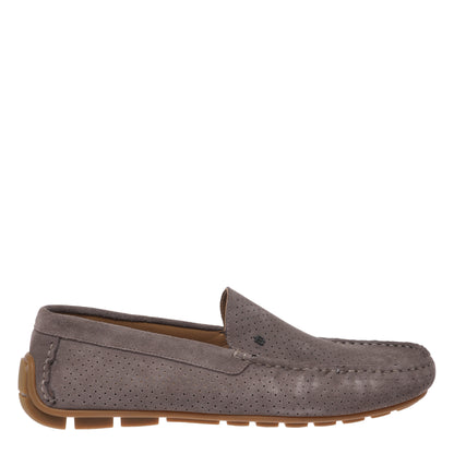Taupe perforated suede leather loafer