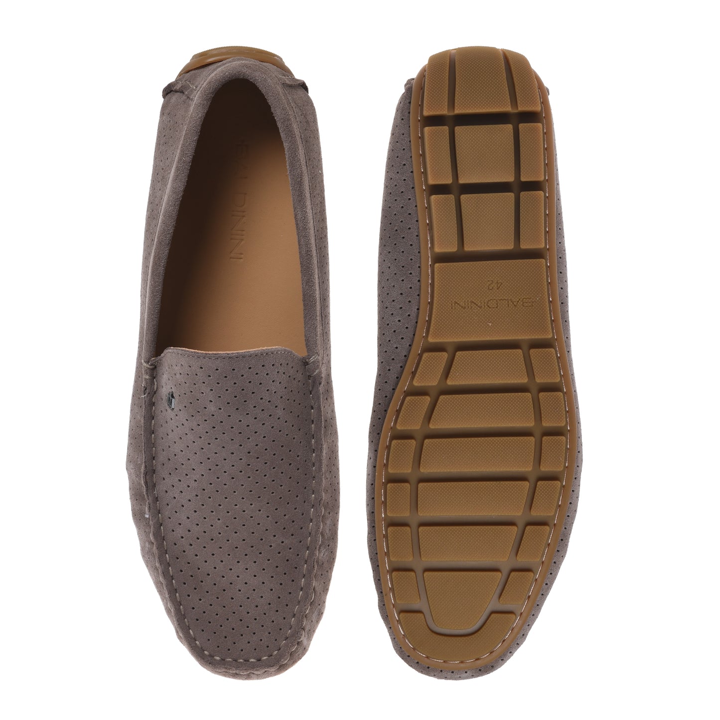 Taupe perforated suede leather loafer
