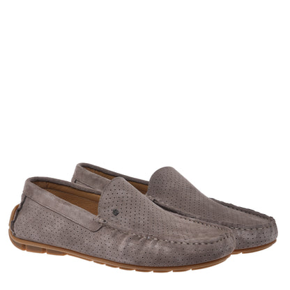Taupe perforated suede leather loafer