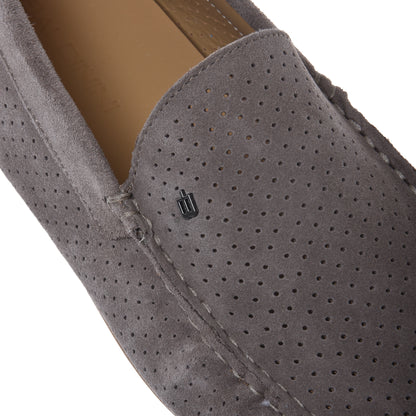 Taupe perforated suede leather loafer