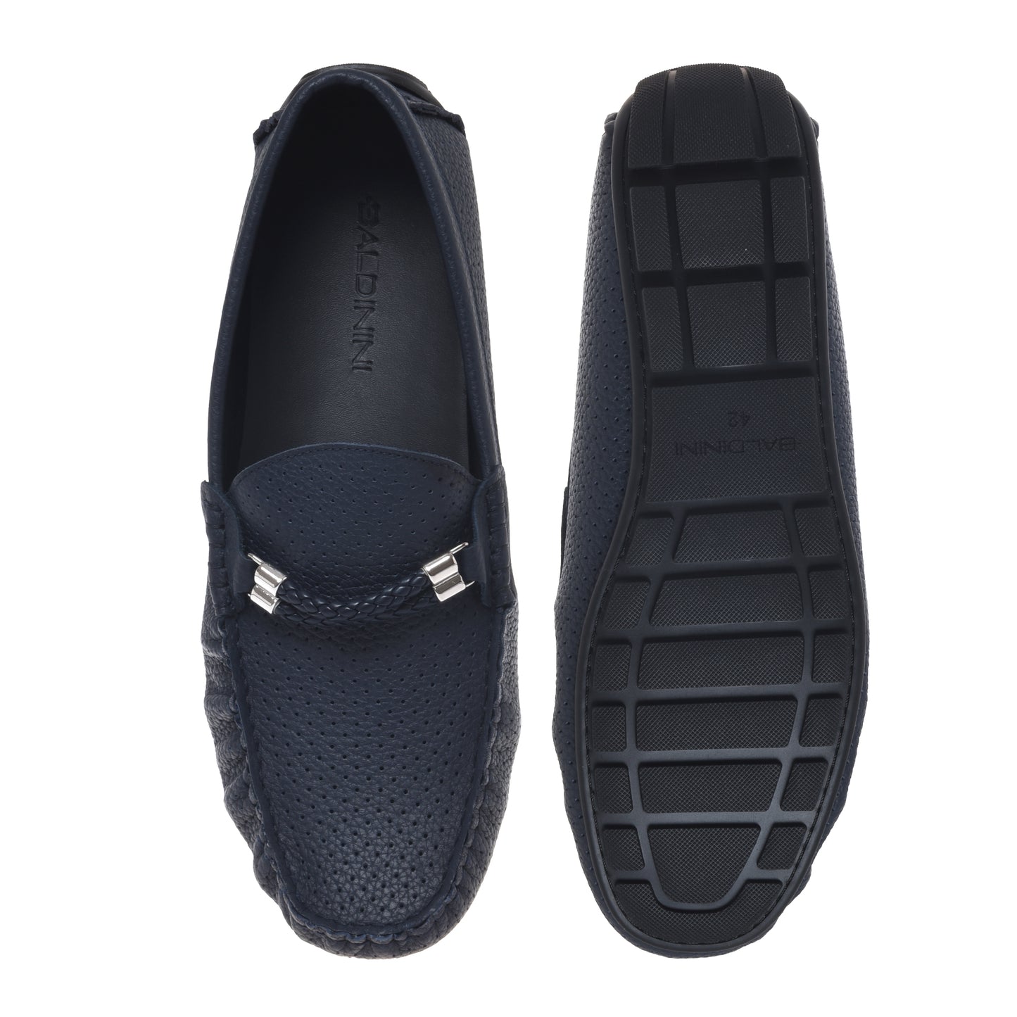 Mocassin en cuir grainé bleu ajouré