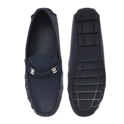 Mocassin en cuir grainé bleu ajouré