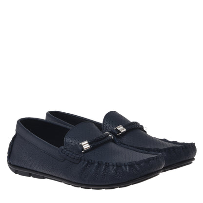 Mocassin en cuir grainé bleu ajouré