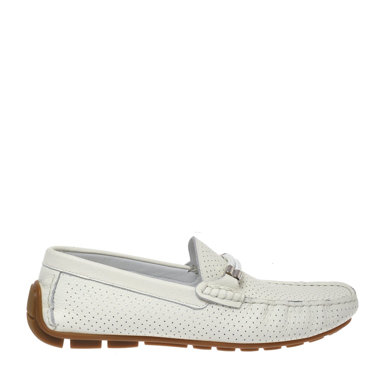 Mocassin en perforé cuir grainé blanc