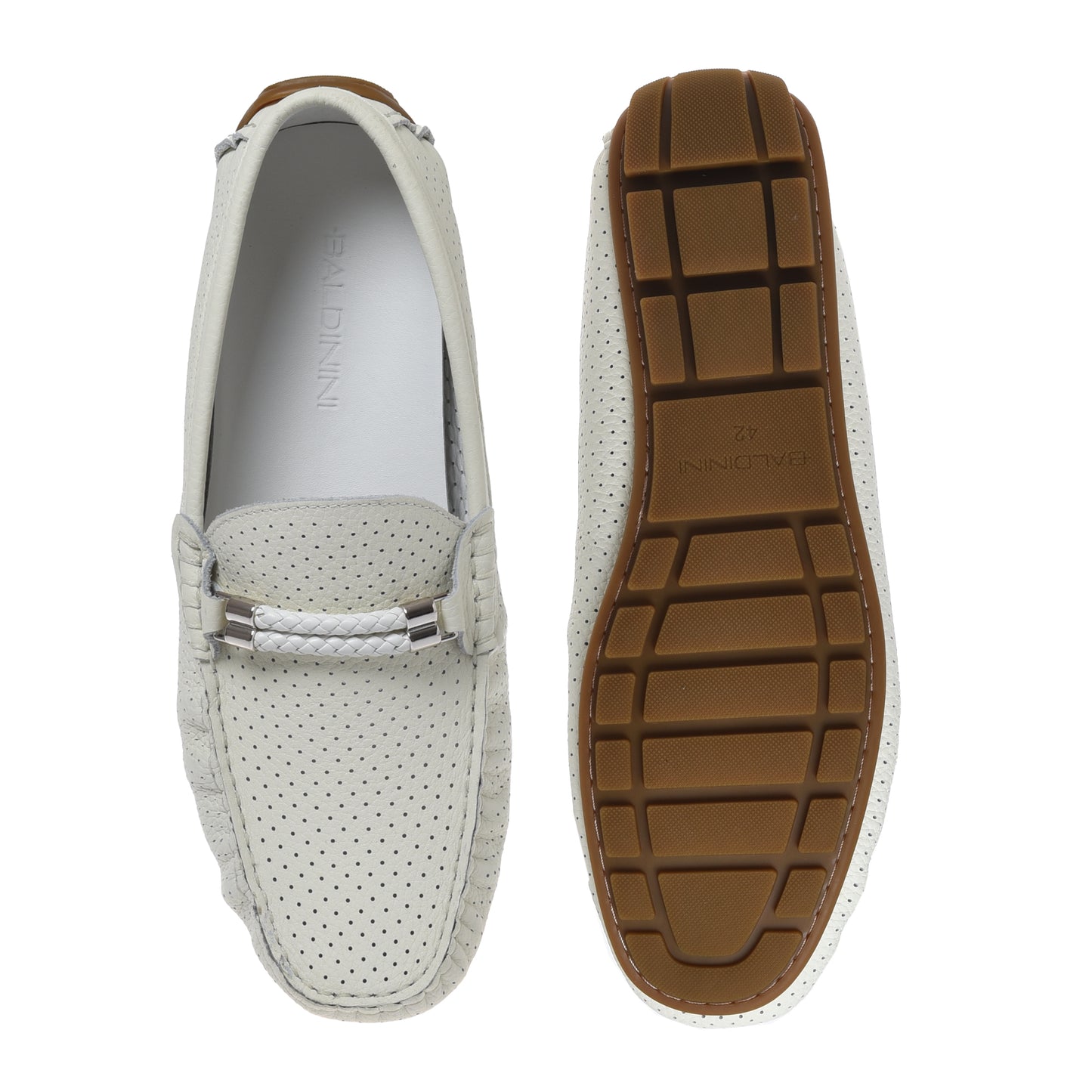 Mocassin en perforé cuir grainé blanc