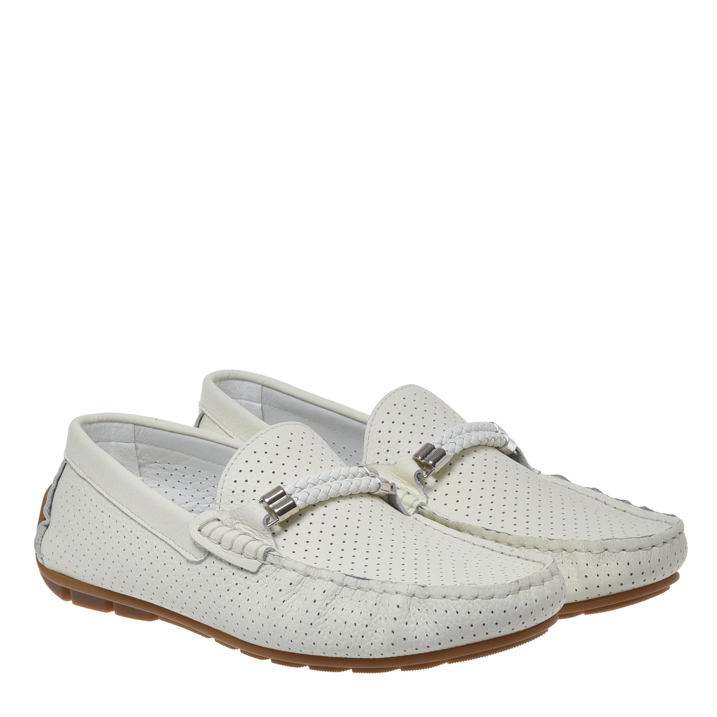 Mocassin en perforé cuir grainé blanc
