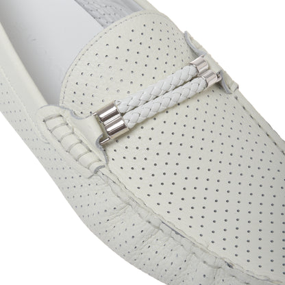 Mocassin en perforé cuir grainé blanc