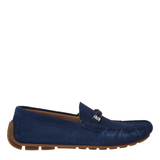 Blue perforated suede leather loafer