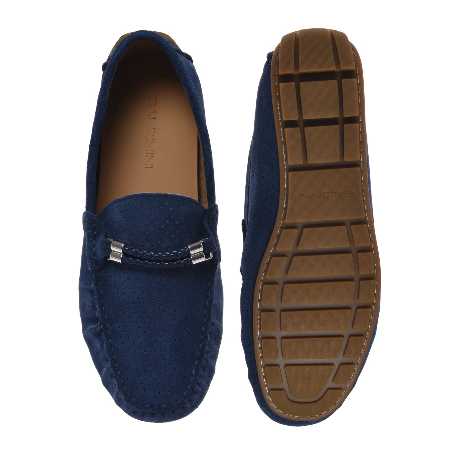 Blue perforated suede leather loafer