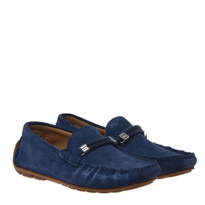 Blue perforated suede leather loafer