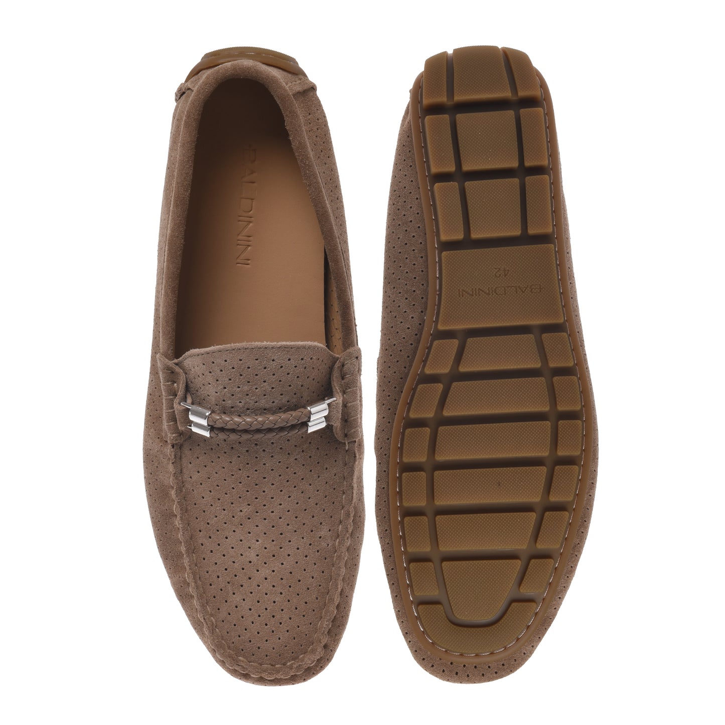 Mocassin en cuir suédé beige ajouré