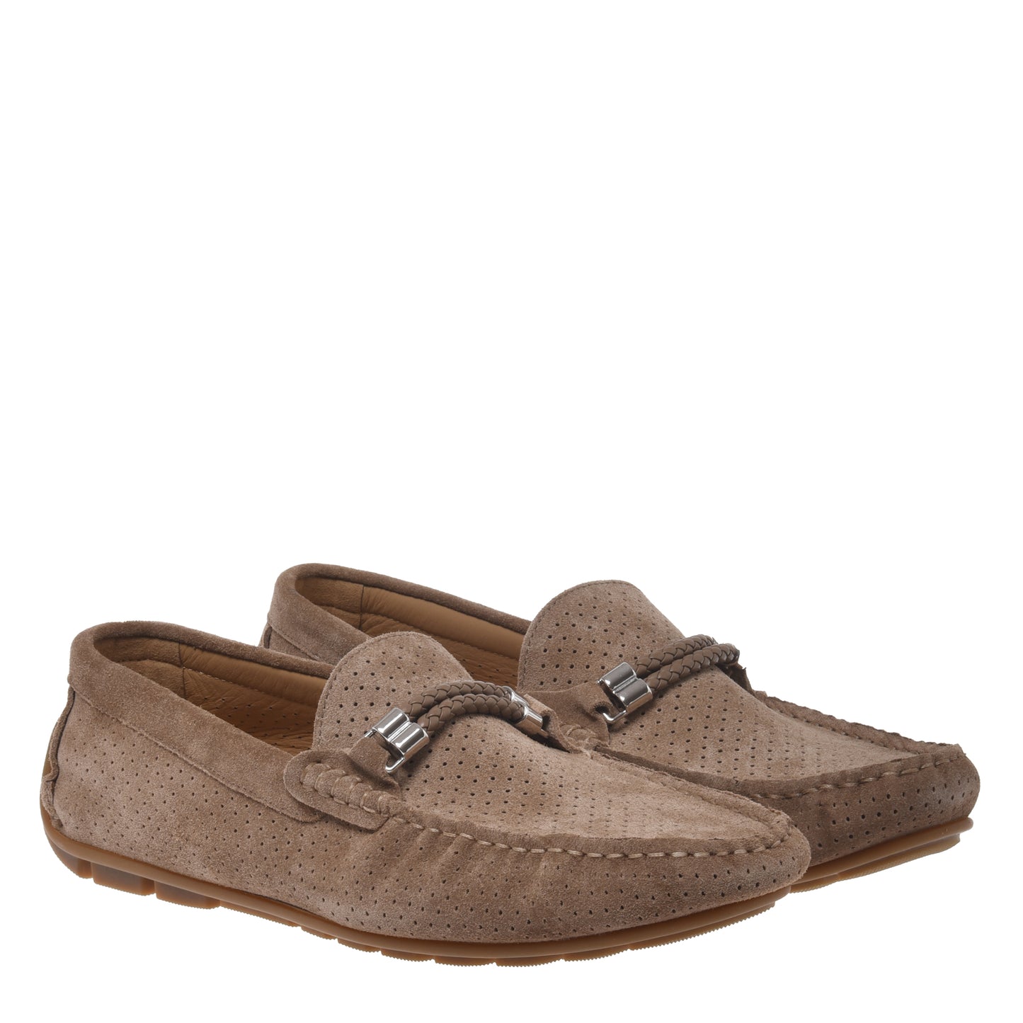 Mocassin en cuir suédé beige ajouré