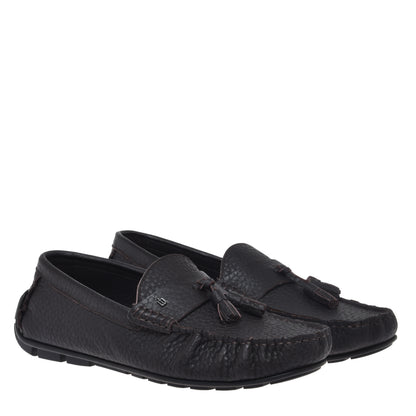 Mocassin en cuir grainé marron foncé