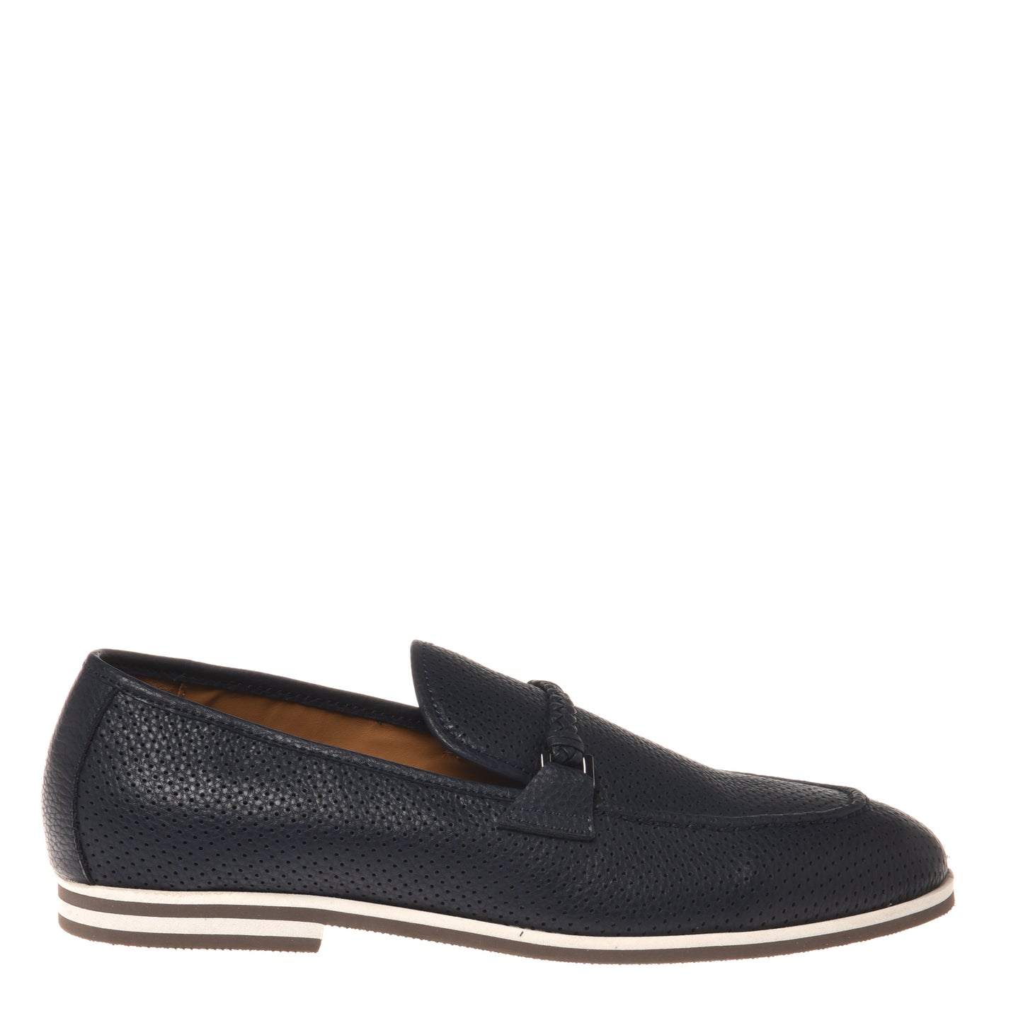 Blue perforated tumbled leather loafer