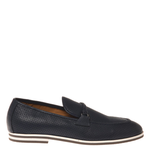 Blue perforated tumbled leather loafer