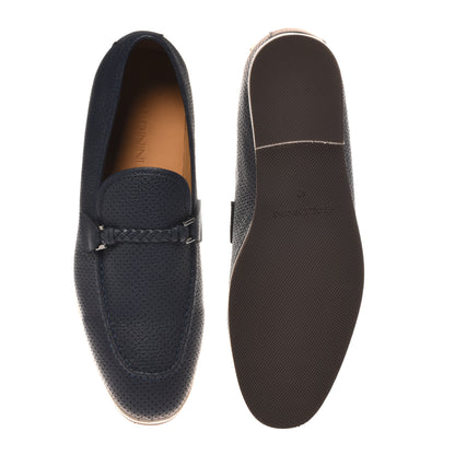 Blue perforated tumbled leather loafer