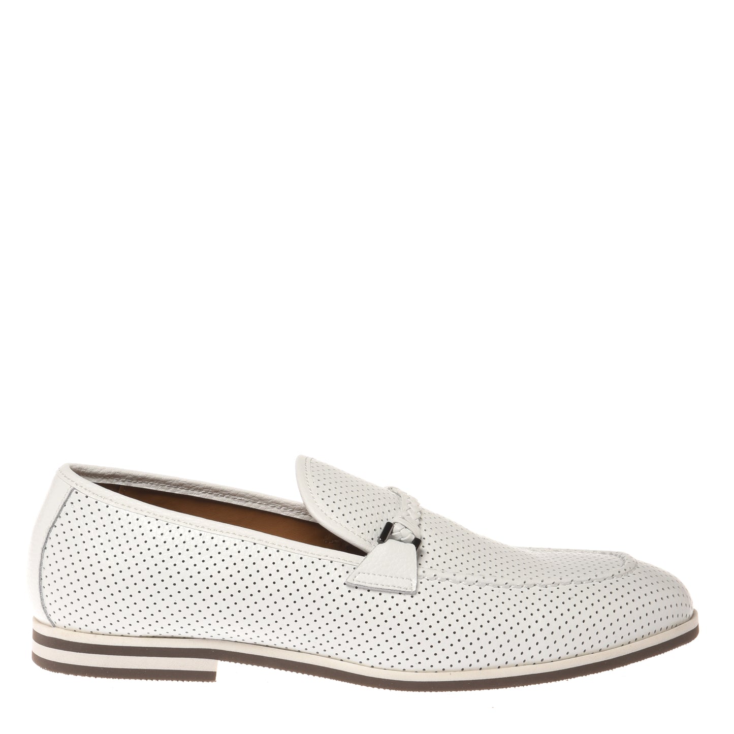 White perforated tumbled leather loafer