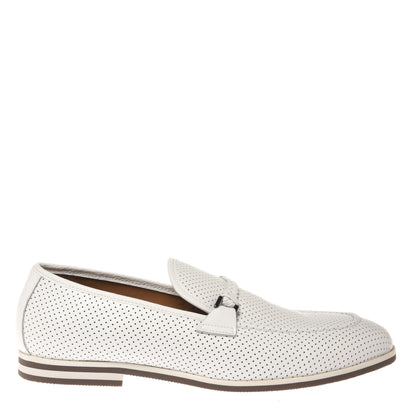 White perforated tumbled leather loafer