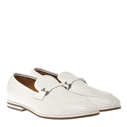 White perforated tumbled leather loafer