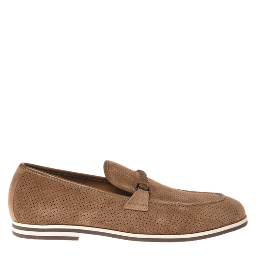 Taupe perforated suede loafer
