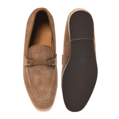 Taupe perforated suede loafer