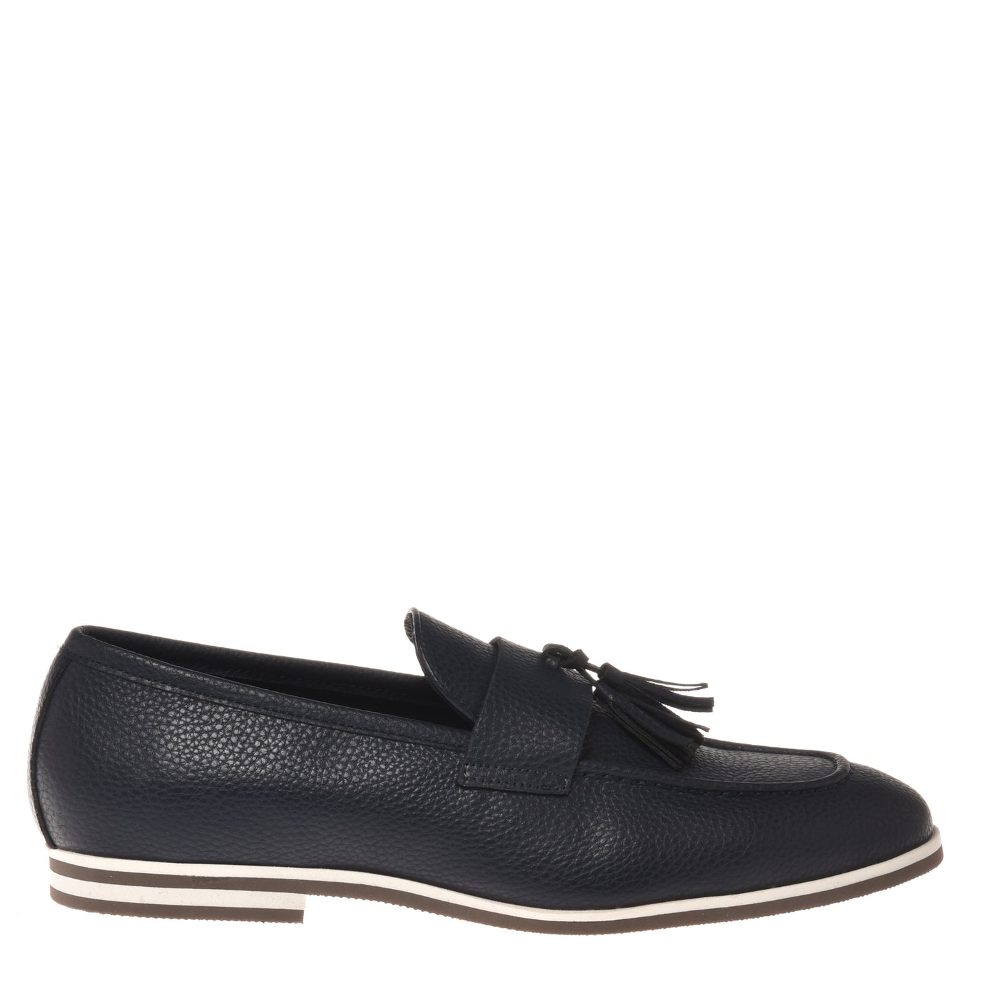 Blue tumbled leather moccasin