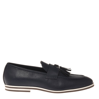 Blue tumbled leather moccasin