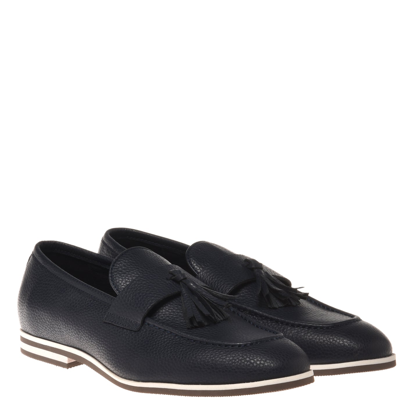 Blue tumbled leather moccasin