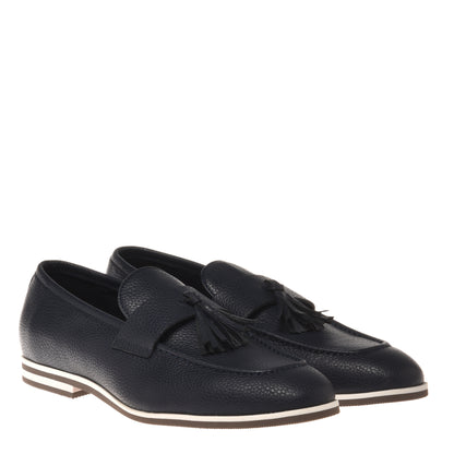 Blue tumbled leather moccasin