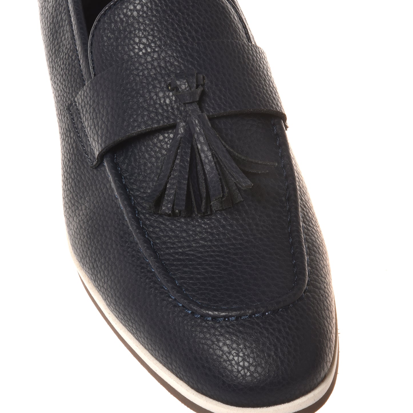 Blue tumbled leather moccasin
