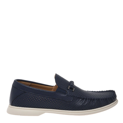 Blue perforated bottalato leather loafer