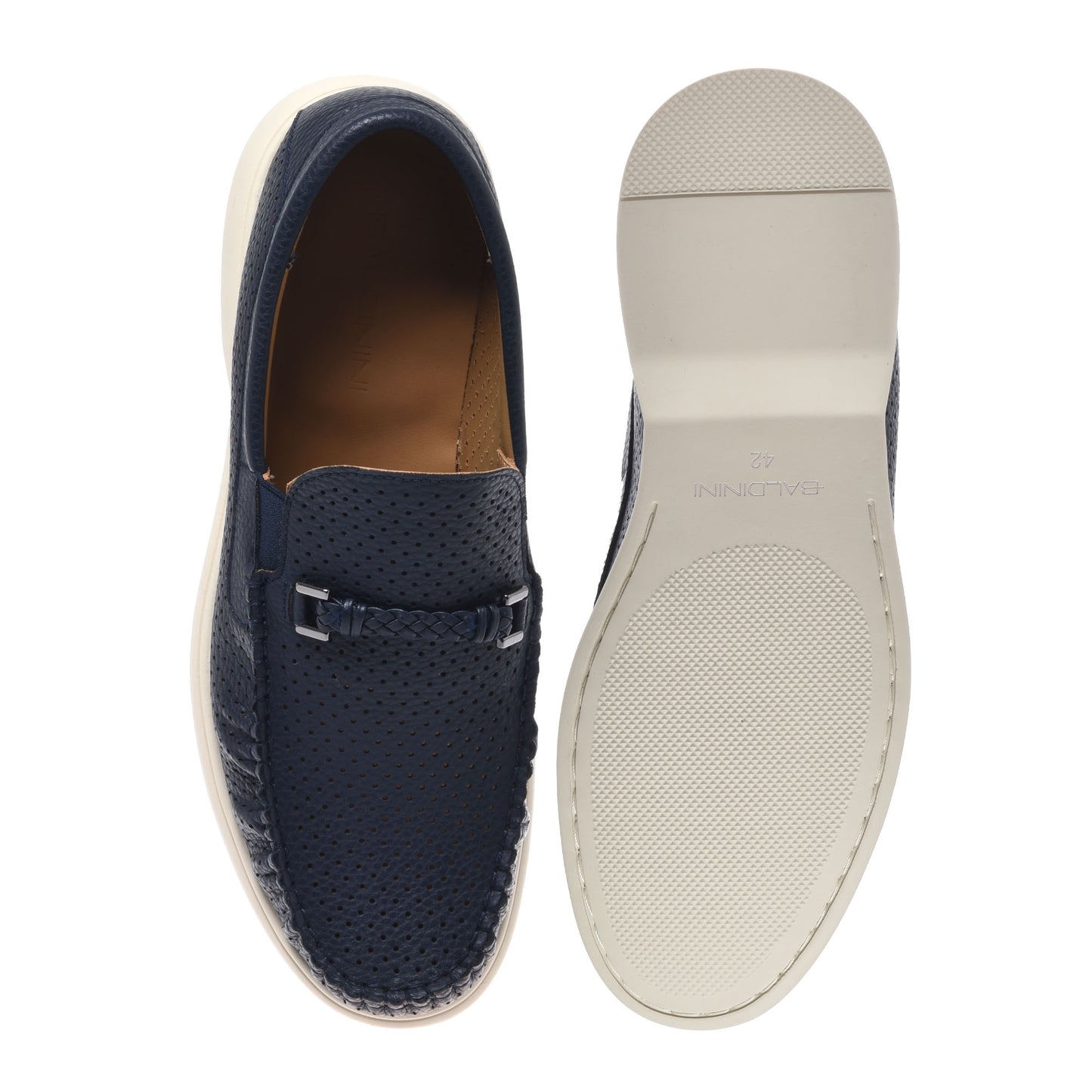 Blue perforated bottalato leather loafer
