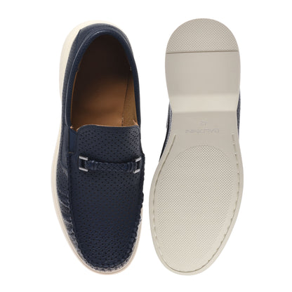 Blue perforated bottalato leather loafer