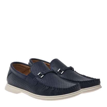 Blue perforated bottalato leather loafer