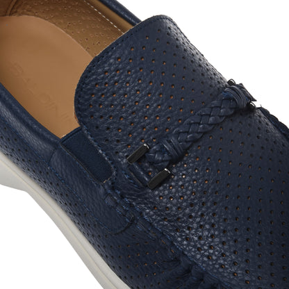 Blue perforated bottalato leather loafer