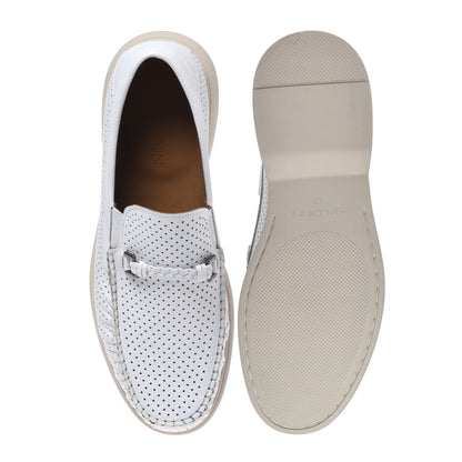 White perforated grained leather loafer