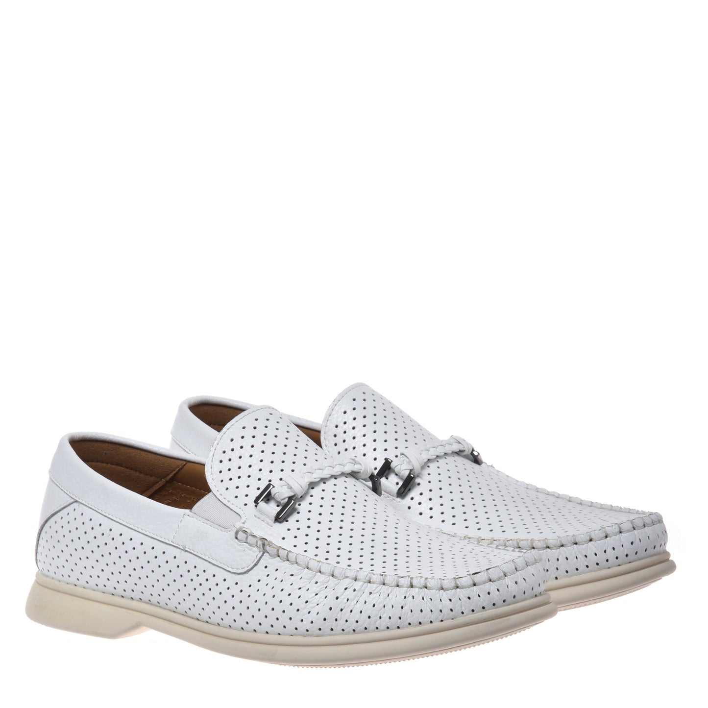 White perforated grained leather loafer